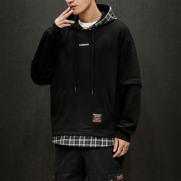 

2021 new autumn spring patchwork hoodies men's sweatshirts hip hop punk streetwear casual pullover 4hgr, Black