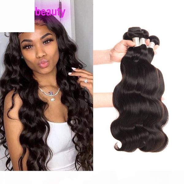 

indian unprocessed virgin human hair 30-38inch body wave silky straight 3 pieces lot natural color wholesale 38" remy double hair wefts, Black