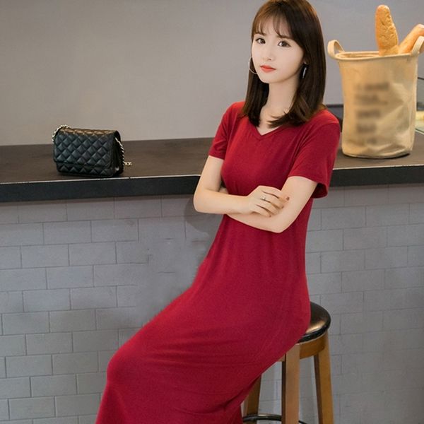 

plenty spot send within 12h summer casual t shirt dress woman bodycon party beach boho black long dresses big size women y200418, Black;pink