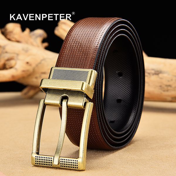 

men's reversible leather belt classic cow genuine leather luxury strap male belts for men with rotated buckle dropshipping 201112, Black;brown