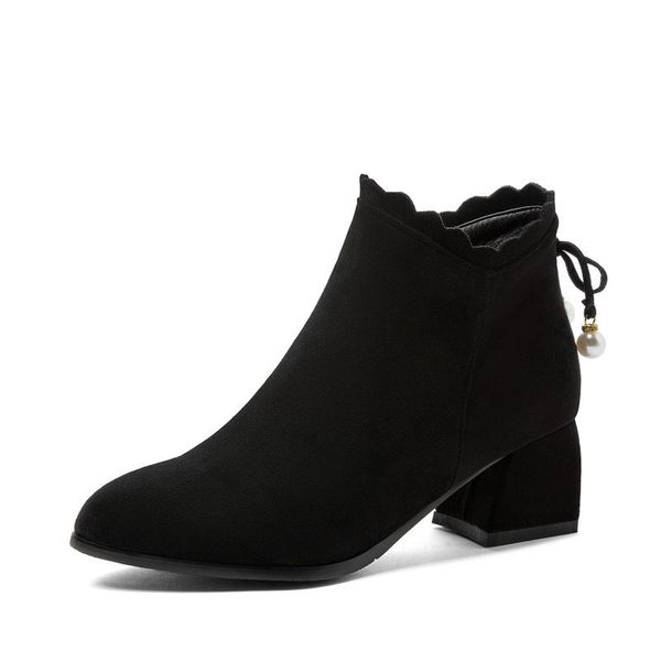 

women's boots autumn shoes boots-women luxury designer round toe winter footwear med rubber low mid calf ladies 2020, Black