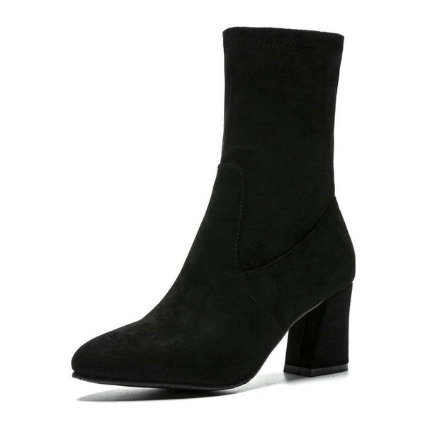 

i've worn 2020 women's round toe square heel high ankle synthetic herd shoes autumn woman boots size 34-43, Black