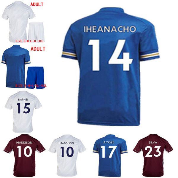 

20 21 home away soccer jersey vardy ricardo ndidi maddison henderson tielemans man + kids short sleeve sports shirt, Black;yellow