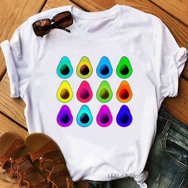 

rainbow design avocado printed women summer tshirt funny cute fruit printing graphic tees female short sleeve white t shirt