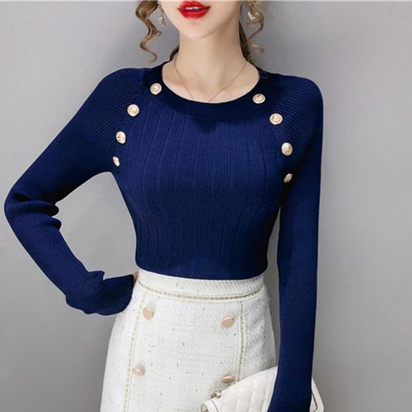 

size women's sweaters autumn long sleeve thin buttons knitted pullover sweater, White;black