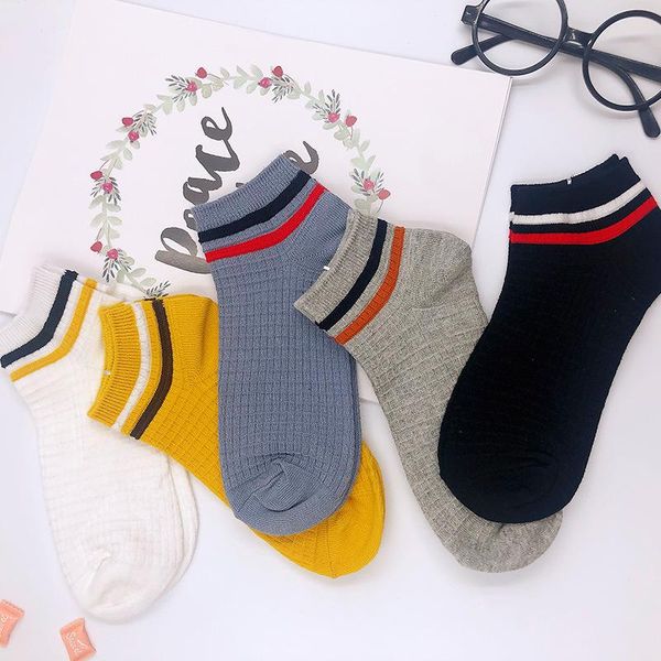 

men's socks college style korean japanese fashion breathable harajuku strip cotton ankle slippers male skarpetki dropship, Black