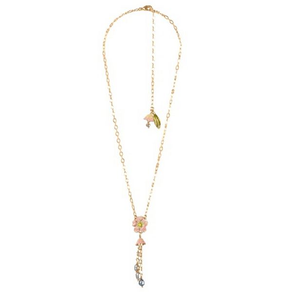 

long pink ribbon lily enamel colorful pearl flower ornament female necklace vj8d, Silver