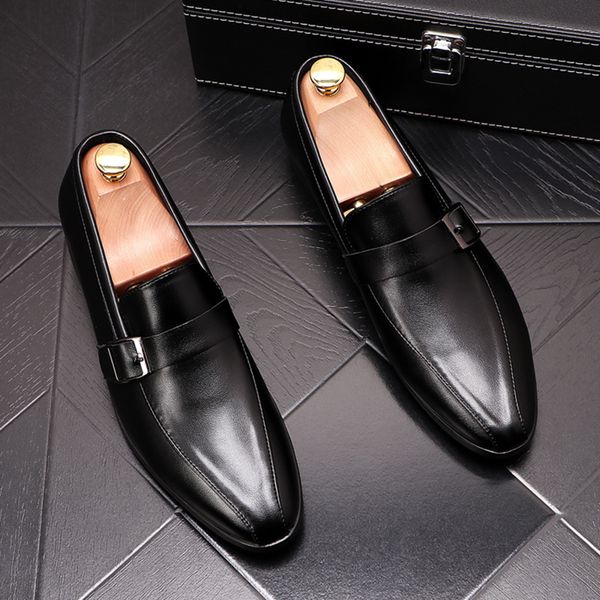 

style men british fashion wedding dresses genuine leather slip in lazy black white shoe moccasins pointed to toe shoes je9c