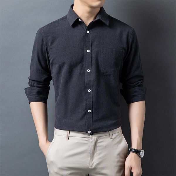 

men's casual shirts fashion pure color for men cotton blend lapel long sleeve dress shirt pocket 4xl oversize youth slim chemise homme, White;black