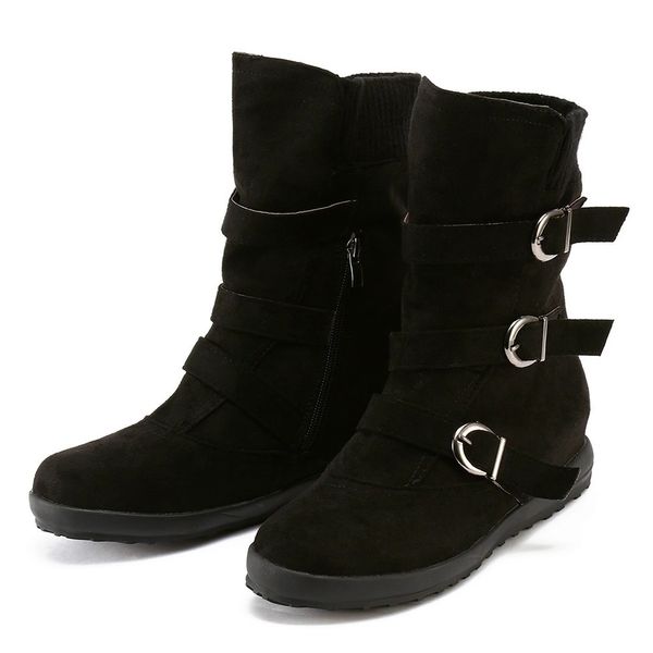 

winter new warm women boots suede round toe zipper flat long plush snow boots ladiesshoes de mujer botas#40 #d83s, Black