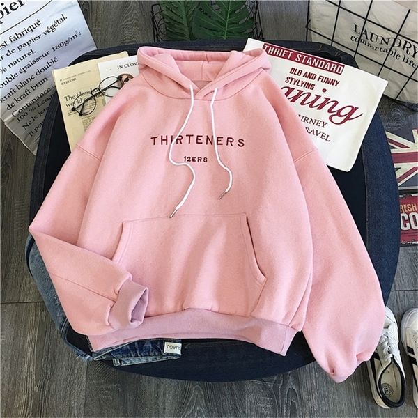 

winter women clothing long sleeved print letter harajuku pink women hoodies sweatshirt fashion pocket lady pullover female 201216, Black