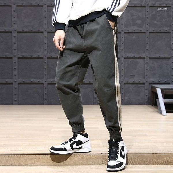 

fashion streetwear men jeans loose fit stripe designer harem trousers casual cargo pants hombre hip hop joggers pants men1, Blue