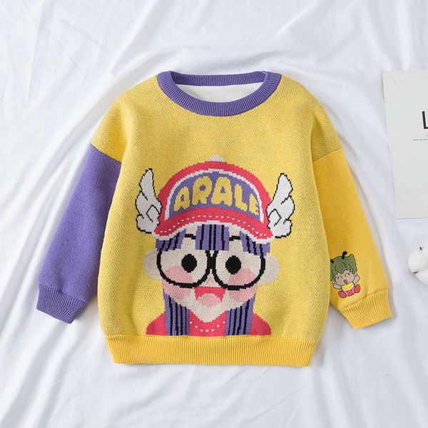 

sweater children's t-shirt new autumn winter men's and women's cartoon animation jacquard embroidery color matching, Blue