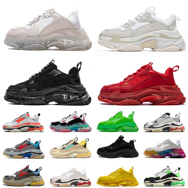 

fashion 17fw paris triple s platform sneakers men women casual vintage old shoes clear sole crystal bottom balenciaca luxurys designer, Black