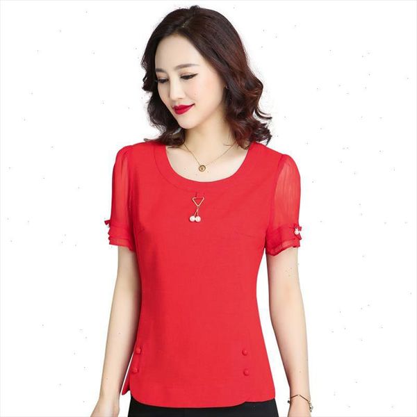 

women casual spring summer style chiffon blouses shirts lady elegant short sleeve o neck blusas shirts df2398, White