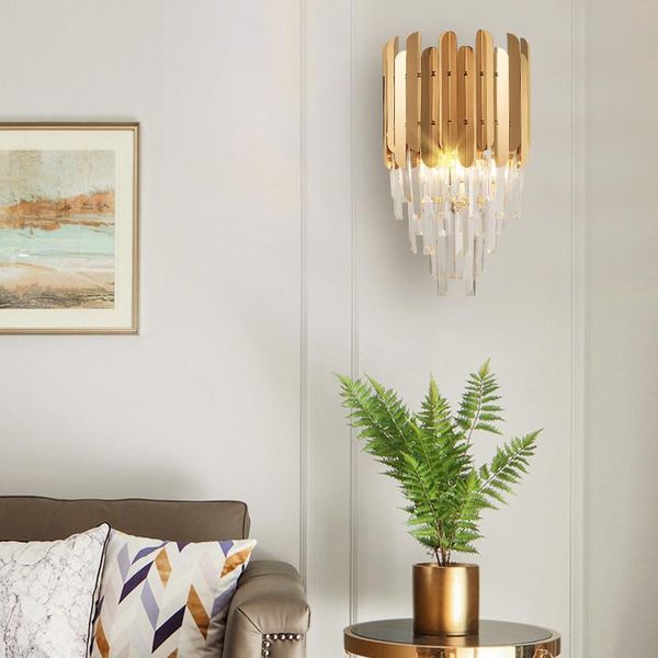 

wall lamp navimc modern sconce luxury golden crystal light fixture bedside living room led bedroom