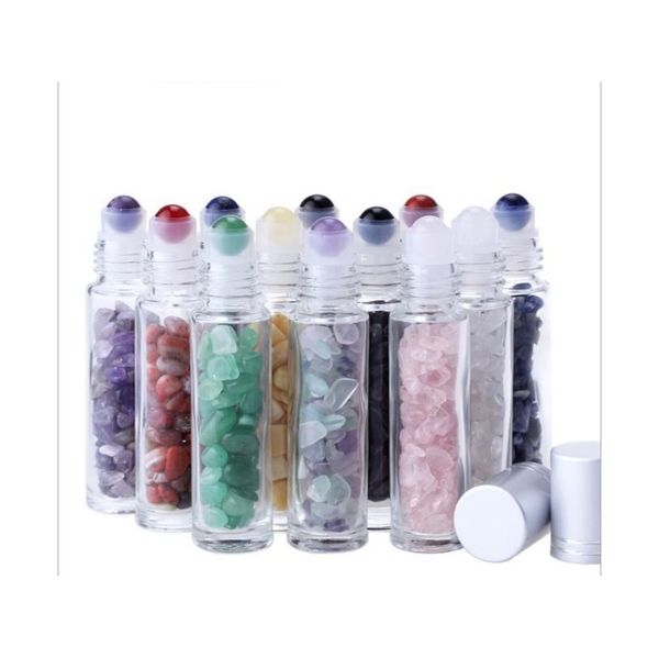 

essential oil diffuser 10ml clear glass roll on perfume bottles with crushed natural crystal quartz stone,crystal rol jllcej lajiaoyard
