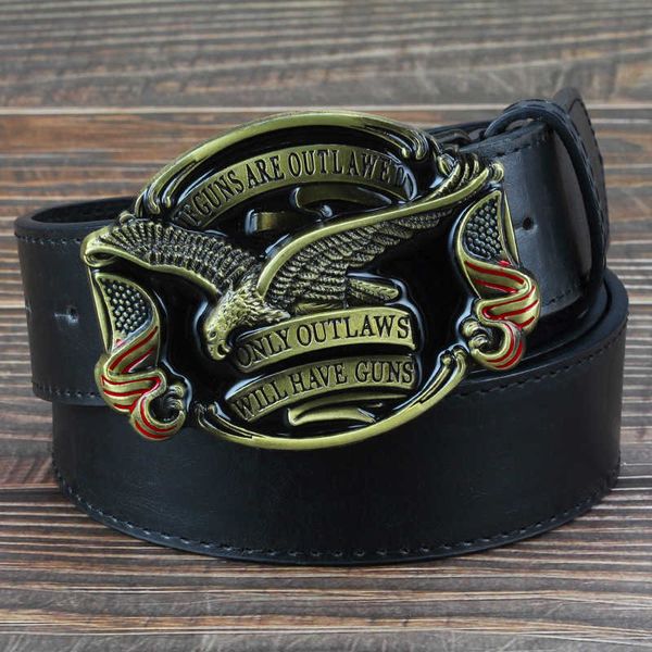 

designer fashion men jeans belt golden eagle belt us flag hawk american emblem have guns letter buckle cowboy waistband y200525, Black;brown