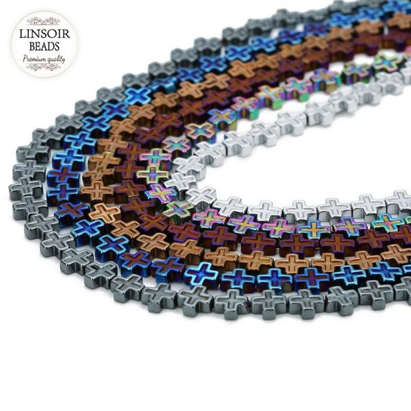 

linsoir 62pcs/strand natural stone beads cross shape hematite beads 6mm for diy bracelet necklace jewelry supplies