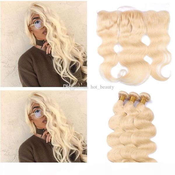

body wave 613 virgin hair peruvian human hair weaves with lace frontal closure body wave hair extensions 4pcs lot, Black