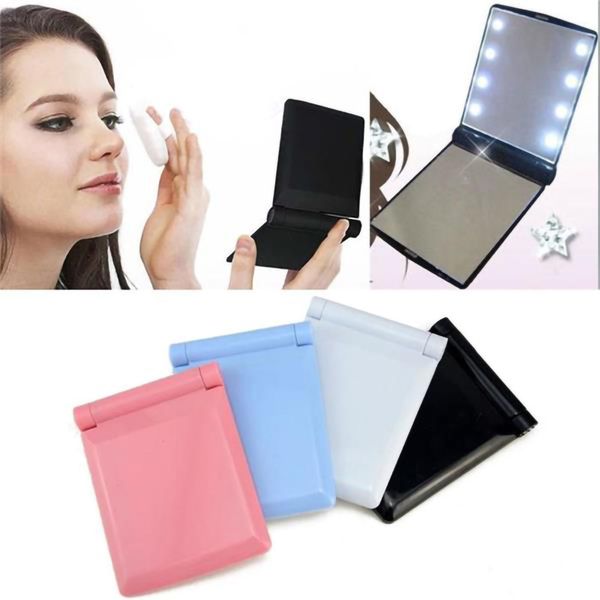 

portable 8 led lights women makeup mirrors colorful cosmetic folding compact pocket mirror with lamps makeup tool