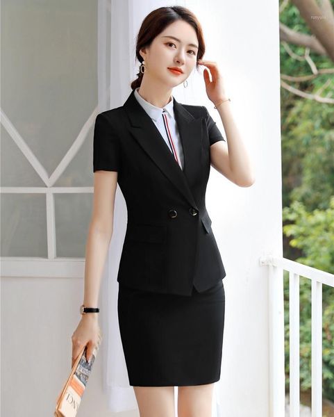 

formal women skirt suits ladies busiess suits work wear black blazer and jacket sets for beauty salon office uniform styles1, White;black