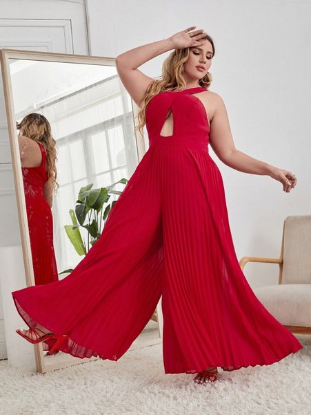 

x symone hill plus cut out pleated wide leg jumpsuit c9mq#, Black