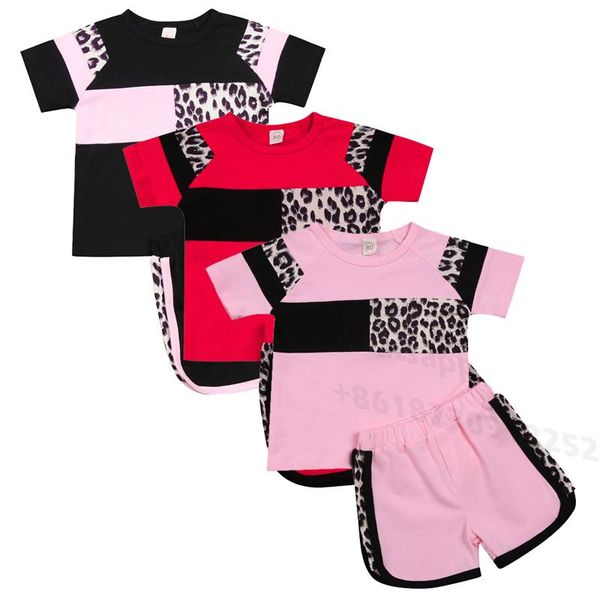 

clothing sets born baby girls summer outfits kids soft short sleeve leopard print patchwork t-shirt+shorts 2pcs clothes, White