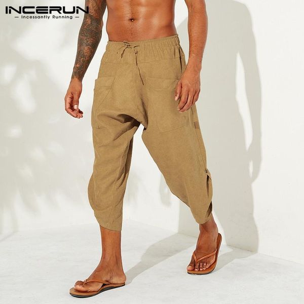 

2020 cotton linen men pants solid baggy joggers streetwear casual drop crotch trousers men vintage harem pants incerun plus size1, Black