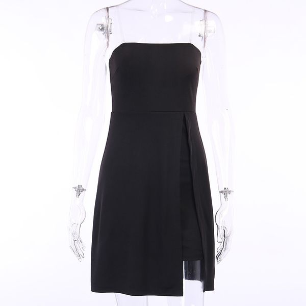 

2021 new summer dark single line elastic wrap chest dress short high waist irregular design two pieces division joint 2r0j, Black;gray
