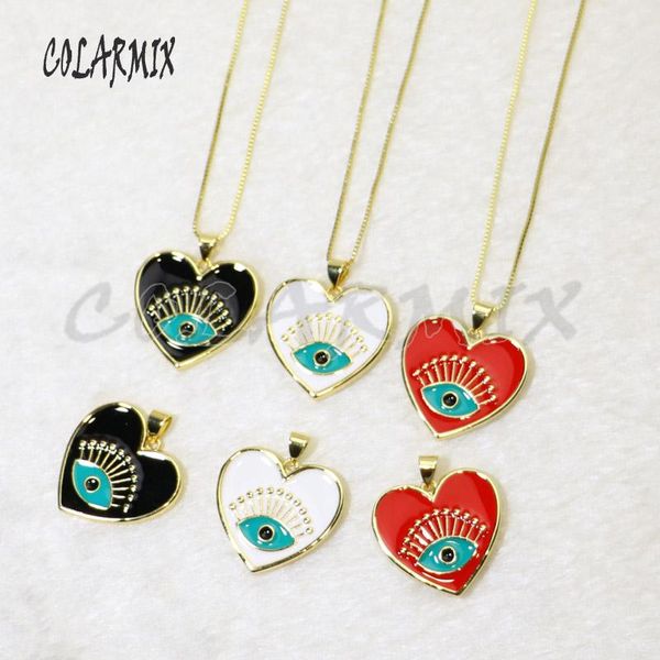 

8 pieces enamel heart pendant jewelry necklace gift for lady blue eyes shape pendant wholesale jewelry 5953, Silver