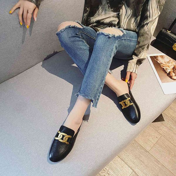 

summer leather slippers daily shoes baotou, Black