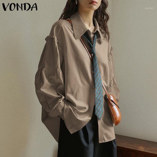 

vonda 2020 autumn shirts casual turn down neck long sleeve party blouses and femme loose solid color elegant blusas 5xl1, White