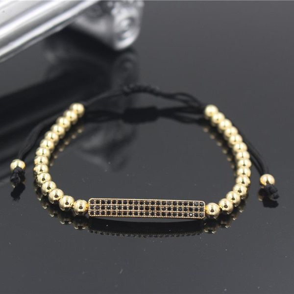 

piniya fashion men women's braided 5mm copper bead brand bracelet micro pave cz crystal gold charm bracelet jewelry, Golden;silver