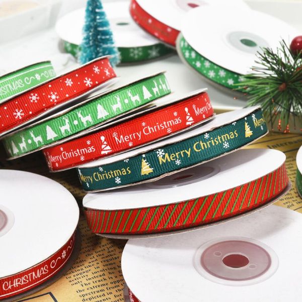 25 iarde 10mm nastro natalizio stampato nastri in grosgrain per confezioni regalo decorazione di nozze archi per capelli fai da te spedizione gratuita