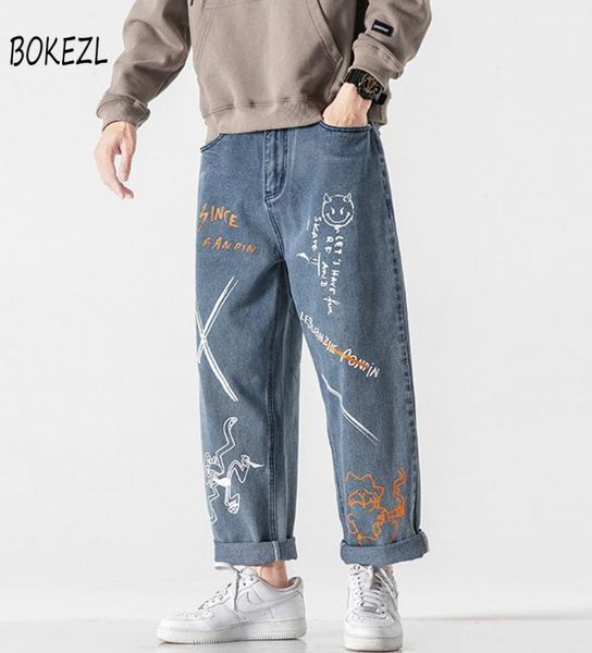 

bokezl new autumn men clothing cotton men jeans oversized streetwear baggy jeans casual loose jean men's cargo pants man1, Blue