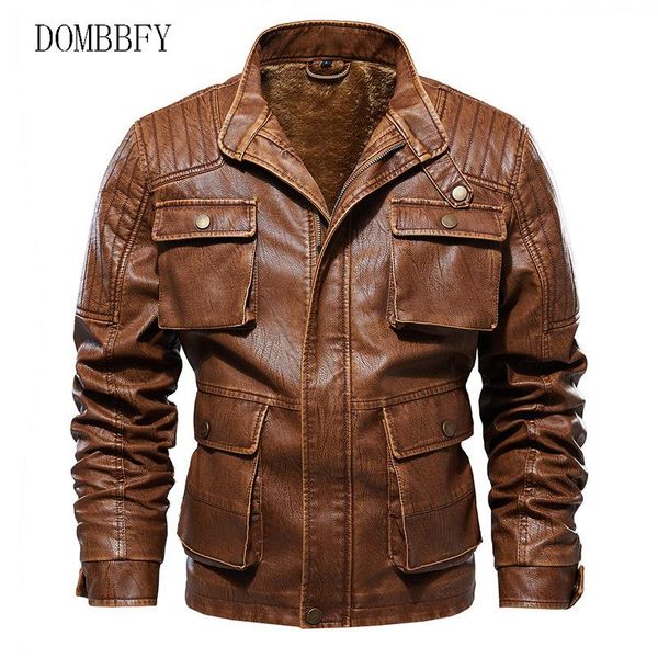 

men winter thick fleece pu leather jackets coats male casual fashion outwear windbreaker motorcycle faux leather pilot jackets, Black;brown