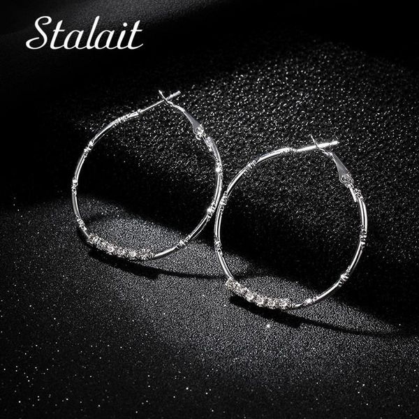 

minimalist cubic zirconia hoop earrings diameter 4/5/6cm simple silver color hoop earrings for women wedding gift, Golden;silver