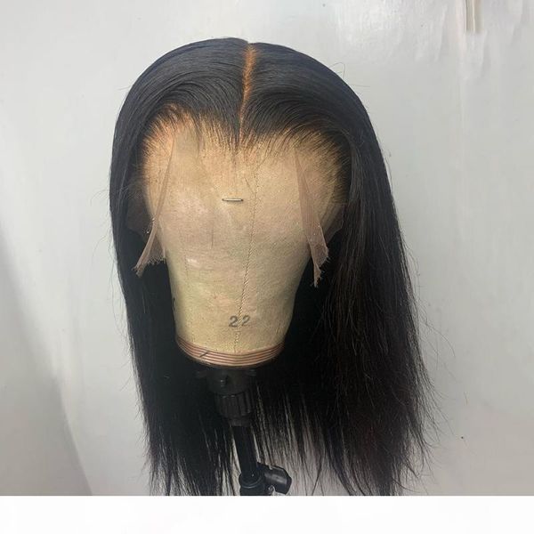 

13x4 short bob wig 130% lace front human hair wigs 100% brazilian remy hair for woman pre plucked bleached knots lace front wigs, Black;brown