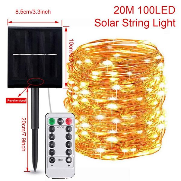 

fengreise 10m 20m led открытый солнечной лампы струнные светильники светодиоды фея гирлянды holiday рождественская вечеринка солнечный сад в