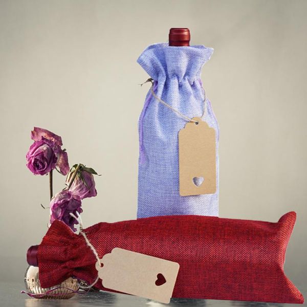 

12pcs wine bottle home housewarming linen reusable dinner packing gift bag party wedding travel with drawstring with hang tag