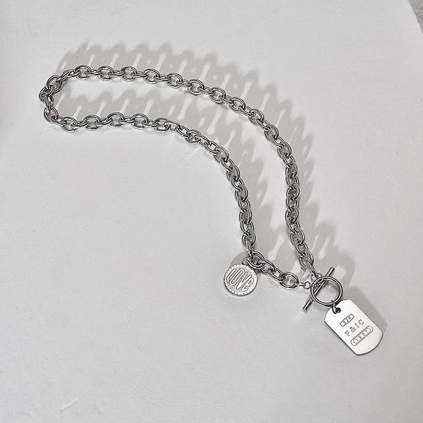 

fashion new stainless steel round brand letter pendant necklace men and women hip hop hundred matching accessories sale, Silver