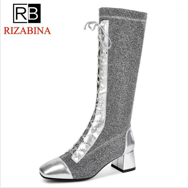 

rizabina women boots high heel real leather shoes woman mid calf boots women punk woman shoes winter footwear size 34-391, Black