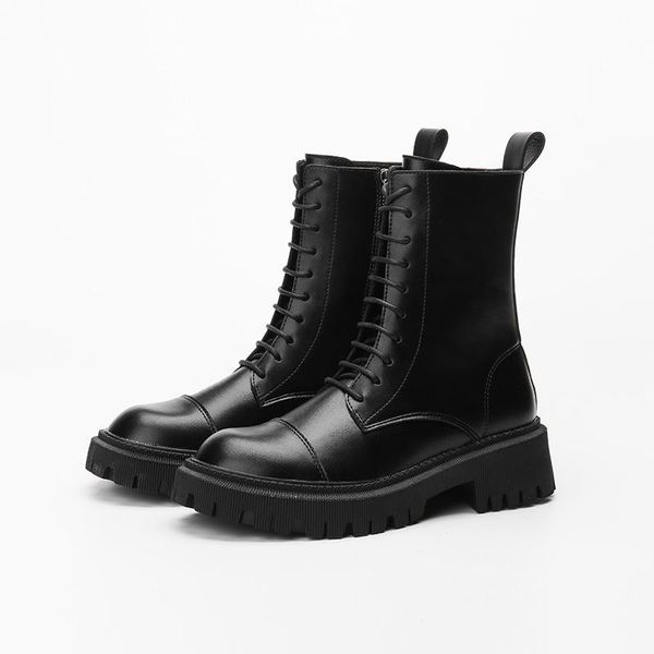 

new ladies fashion platform ankle boots women 2021 fall winter woman laces casual shoes female leather motorcycles booties, Black