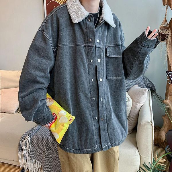 

men's cotton-padded clothes 2020 autumn winter new slim and thickened cowboy cotton-padded clothes casual youth men's wear1, Black