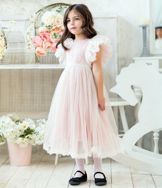 

2021 new princess flower girls dresses jewel neck lace appliques beaded long sleeves puffy ball gown birthday communion pageant gown, White;blue