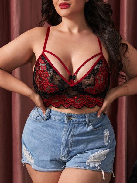 

plus floral lace harness bra c2bn#, Black;white