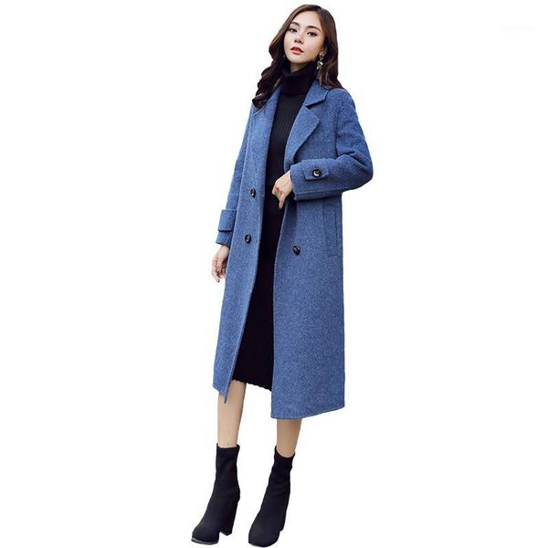 

2020 autumn and winter new korean version of the thick woolen coat in the long paragraph loose large size women's woolen coat1, Black