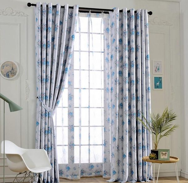 

blinds pastoral blue flower blackout curtains for living room bedroom kitchen window treatments tulle sheer shading panel 20