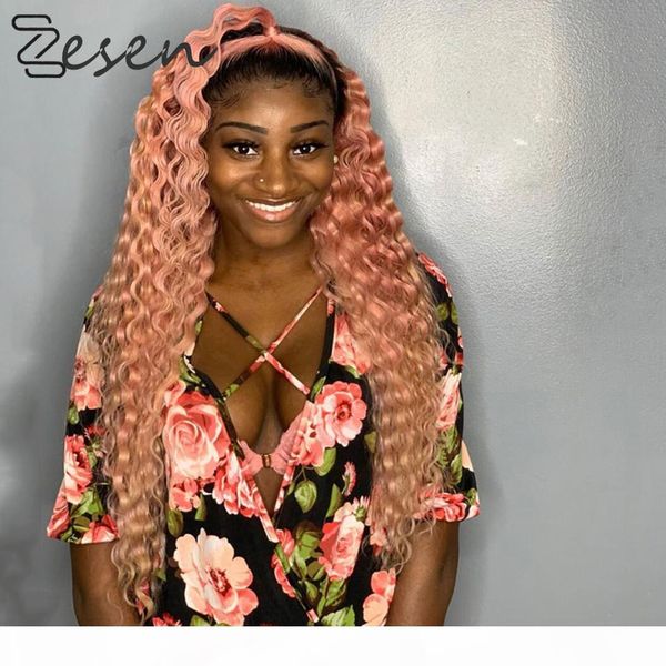 

zesen loose curly ombre pink heat resistant fiber silver grey synthetic lace front wig replacement wig with baby hair, Black